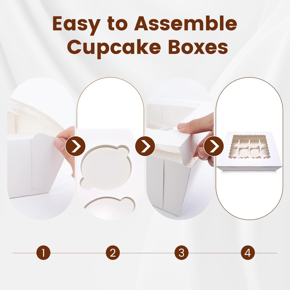 12PCS Cupcake Boxes 12 Count Cupcake Container with Window White Cupcake Hold...