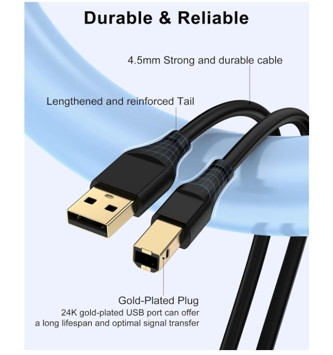 HP Printer Cable 6ft, Square USB A to USB B Cable for Printer/Scanner Epson,..