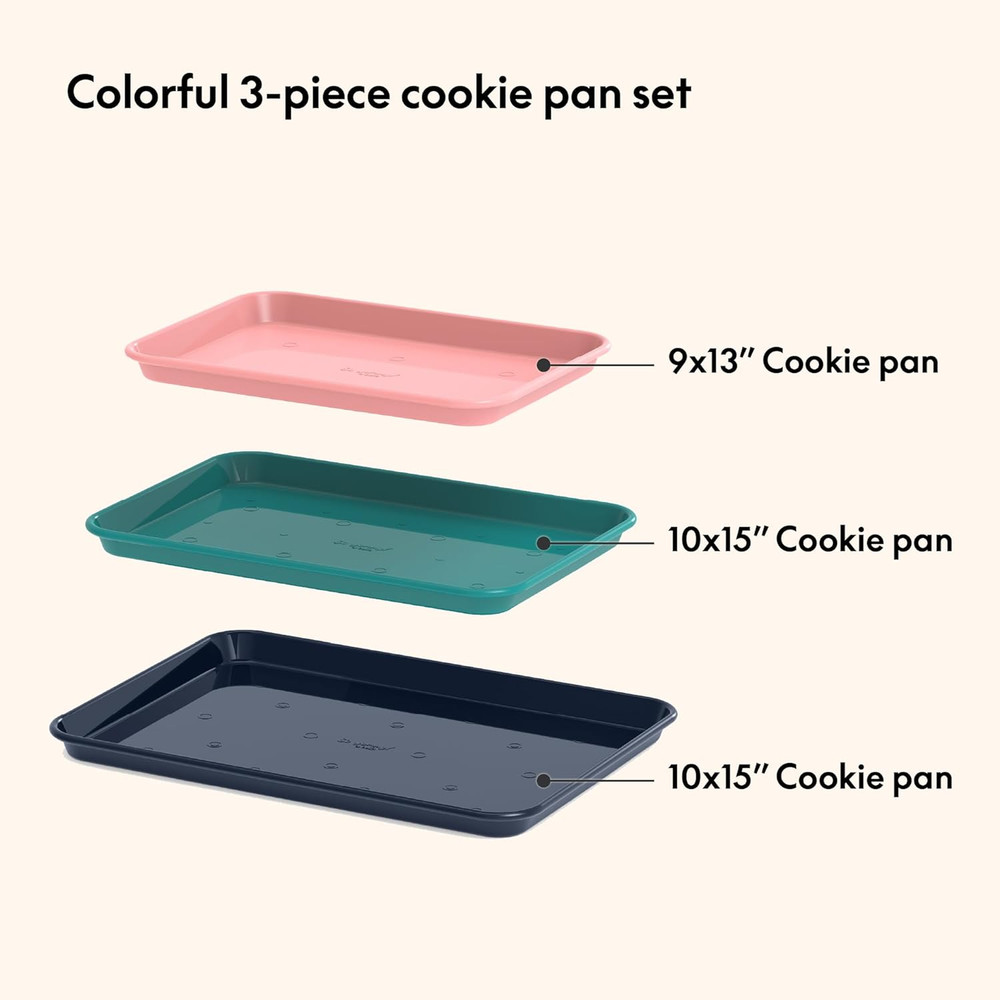 by Bella 3 Piece Cookie Pan Set, Nonstick Bakeware Set with 3 Rectangular Alumin