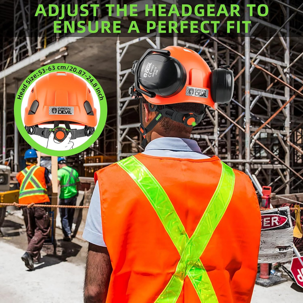 Vented Hard Hat with Visor & Ear Muffs for Construction & Forestry