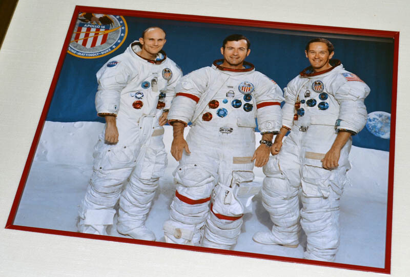 APOLLO 16 Space Flown Beta PATCH, COA, Custom Frame, Astronaut Picture, DVD