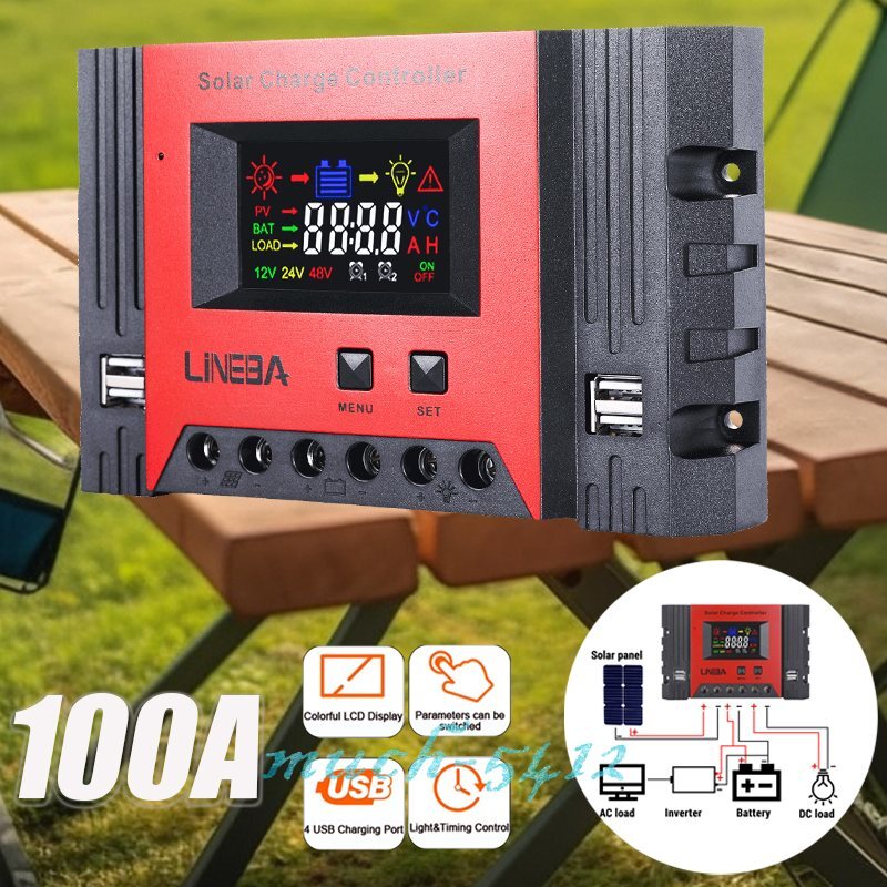 PWM Solar Charge Controller 100Amp 12V 24V 48V Auto Track Solar Panel Controller