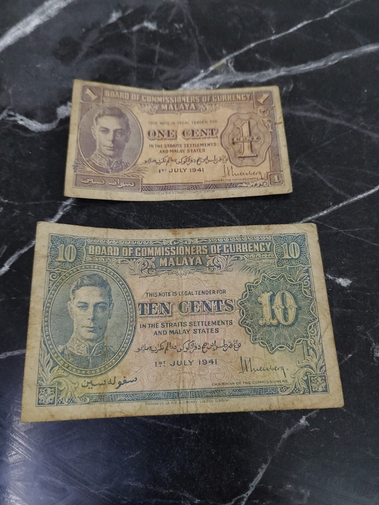 Malaya 1 cent + 10 cent 1941 George VI