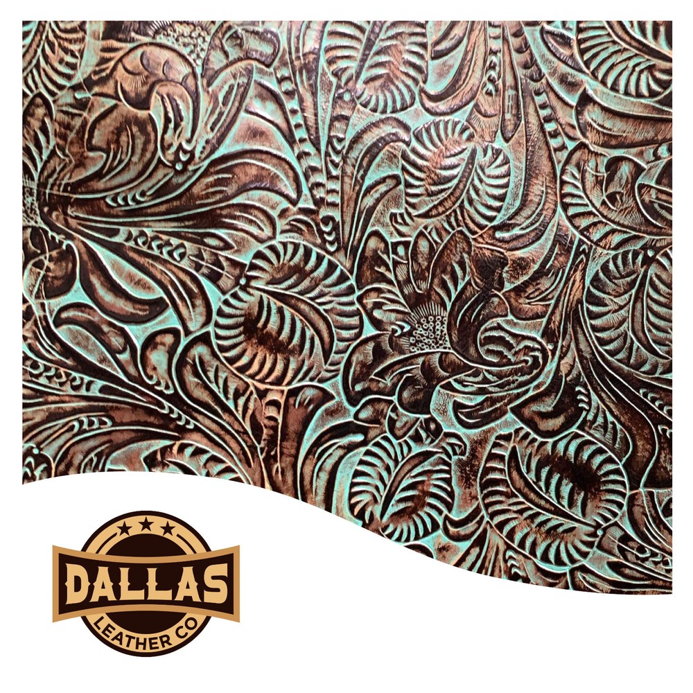 Embossed Leather Cuts | Floral Brown Turquoise | Pre-Cut Sheets | DLCo |