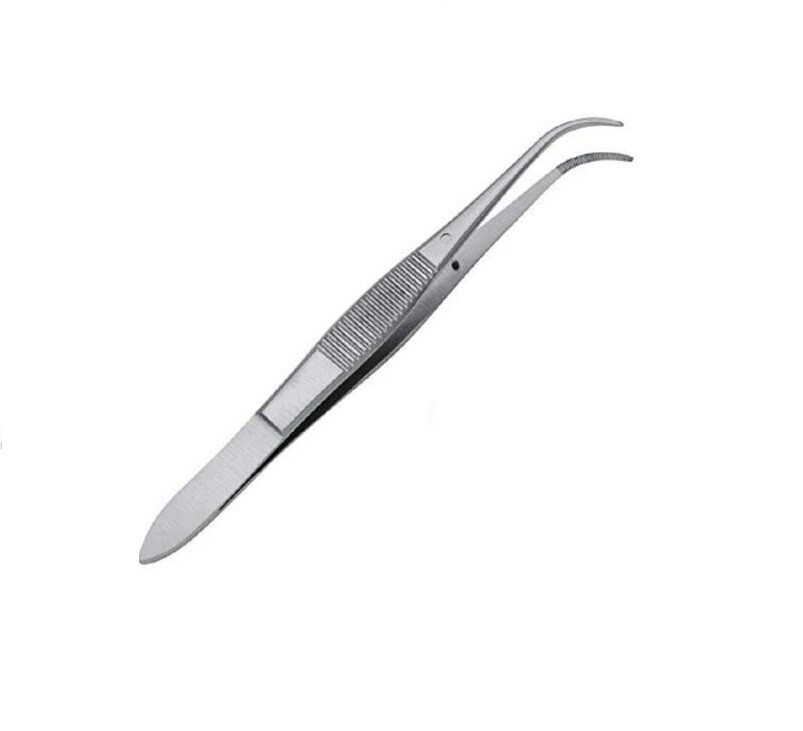 3 Eye Dressing Forceps, 4", Half Curved Serrated Tips, 0.8mm, Extra Delicate