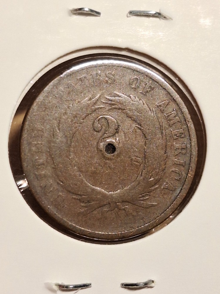 1864 2 Cent Piece, US Coin Holed Details