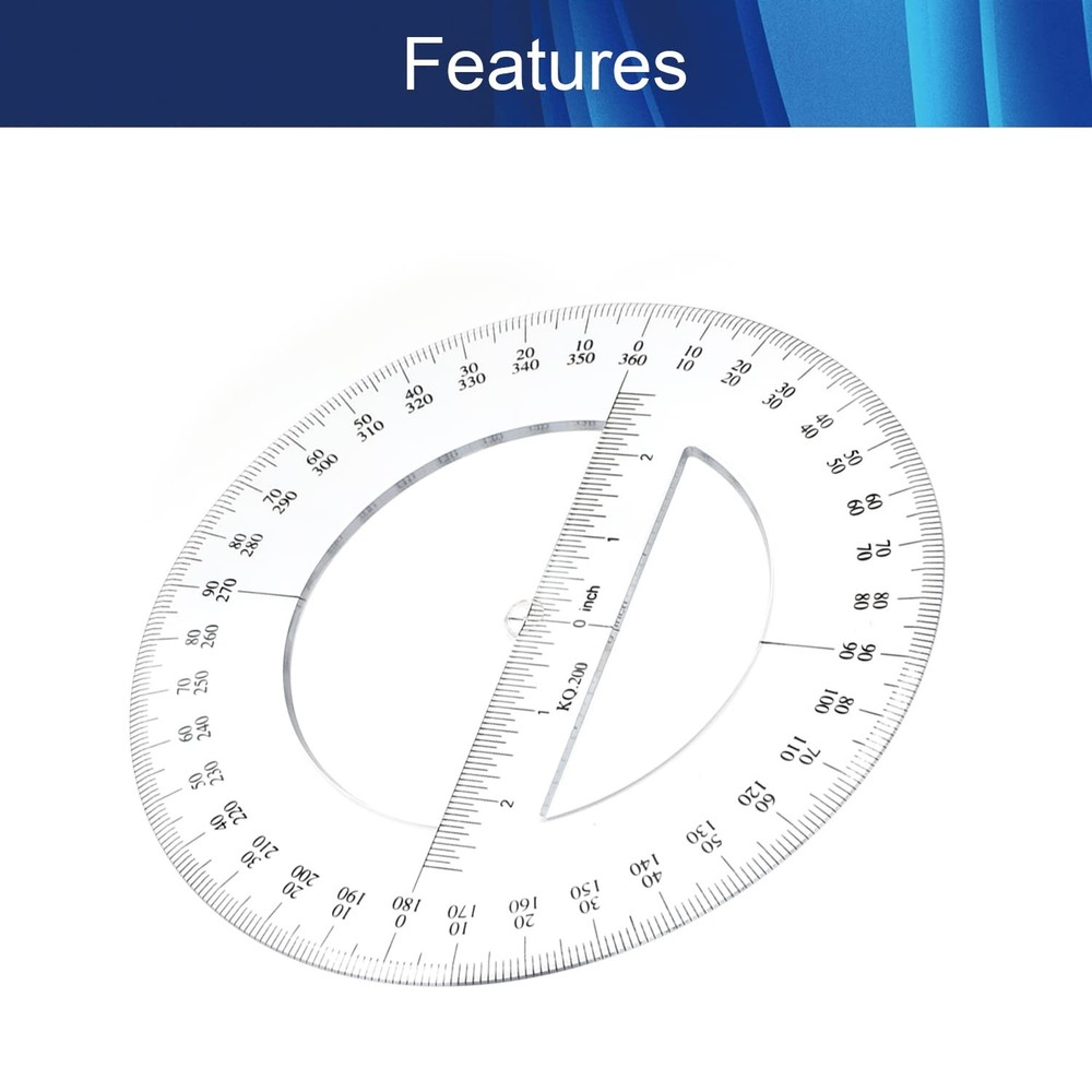 360 Degree Clear Protractor 20cm/8 Inch Diameter Plastic Math Protractors Circle