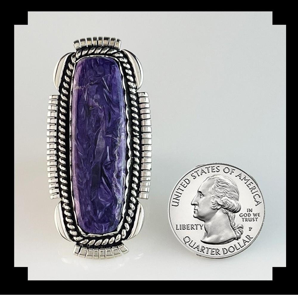 Extra Long Elaborate Charoite Ring Size 12