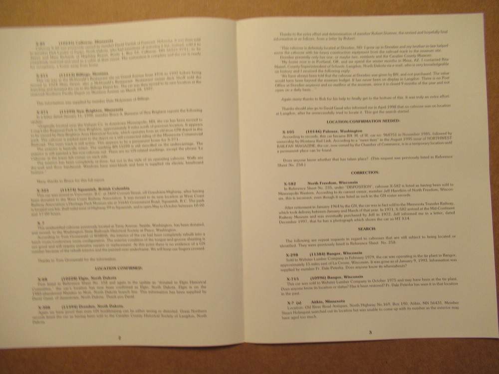 Great Northern Reference Sheet 258 286 352 Preserved Cabooses