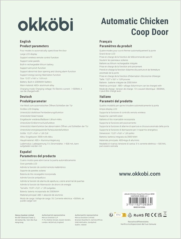 Solar Powered Automatic Chicken Coop Door with Timer/Light Sensor Modes
