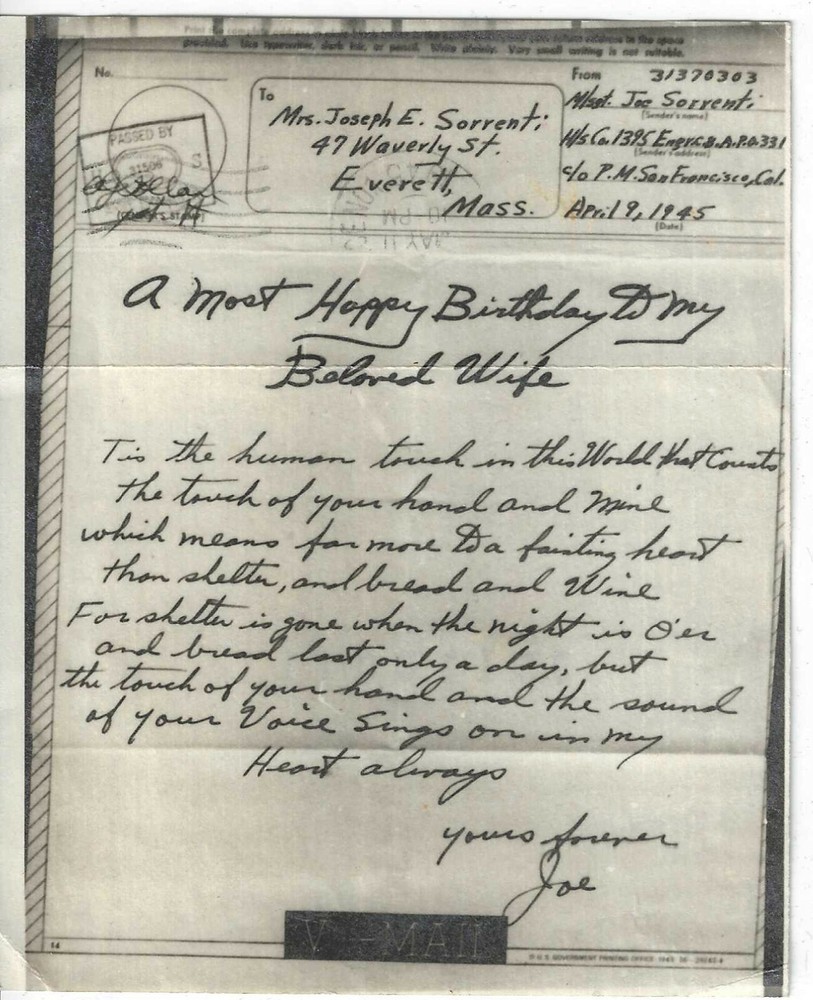 WWII HQ Co. 1395th Engineers Happy Birthday V-Mail