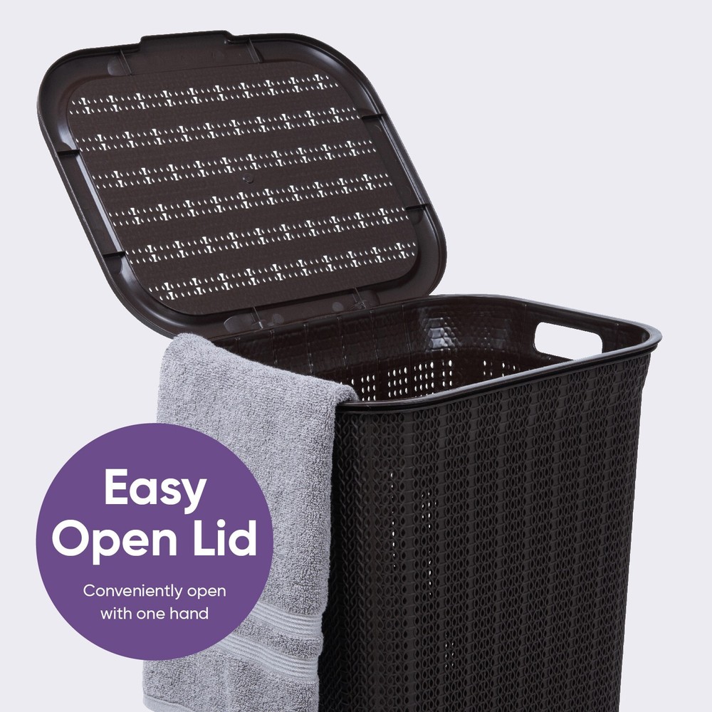 Plastic Laundry Hamper with Lid 50 Liter , Brown 3 Pack Knit Designed, Durable