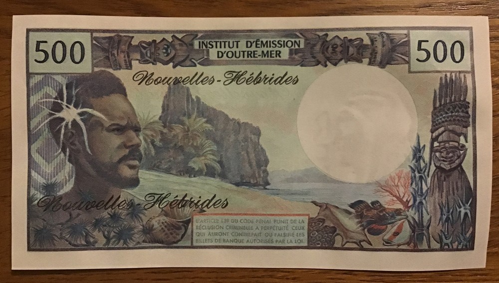 New Hebrides Banknote. 500 Francs. Dated 1979. p19c. Unc.