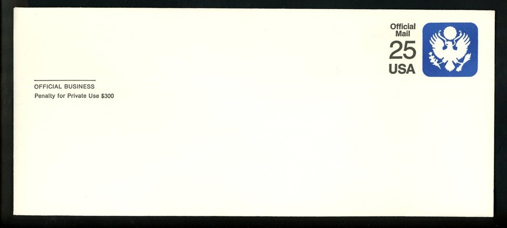 US Postal Stationery UO77 Mint Official Mail Envelope Entire 25c 1988