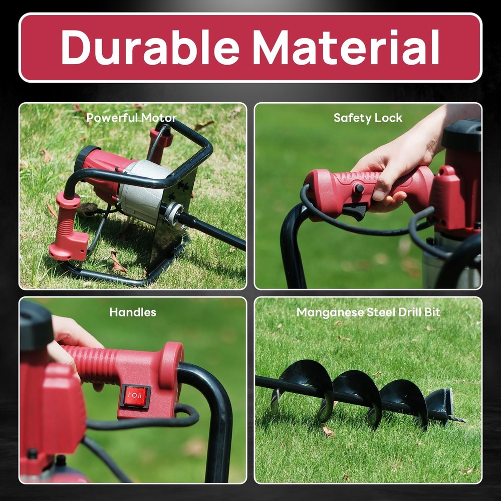 DC HOUSE 1500W Electric Post Hole Digger Earth Auger Hole Digger Digging Tools