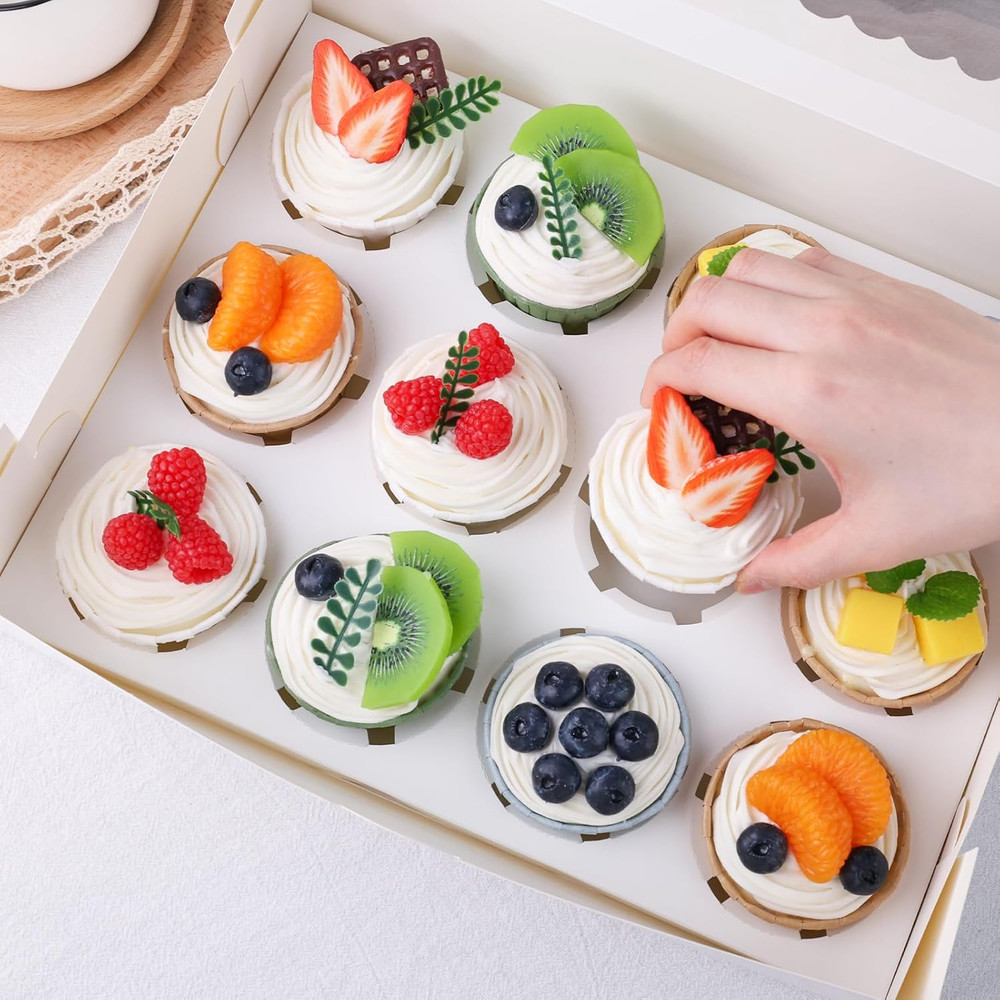 6PCS White Cupcake Containers, 12 Count with Window Boxes Holding 72 Pastry Box