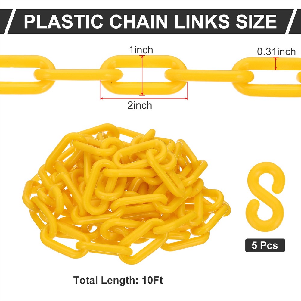 Yellow Plastic Chain, 10 ft 8mm Safety Barrier Chain