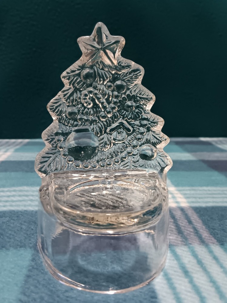 Pressed Glass Christmas Tree Tealight Candleholder