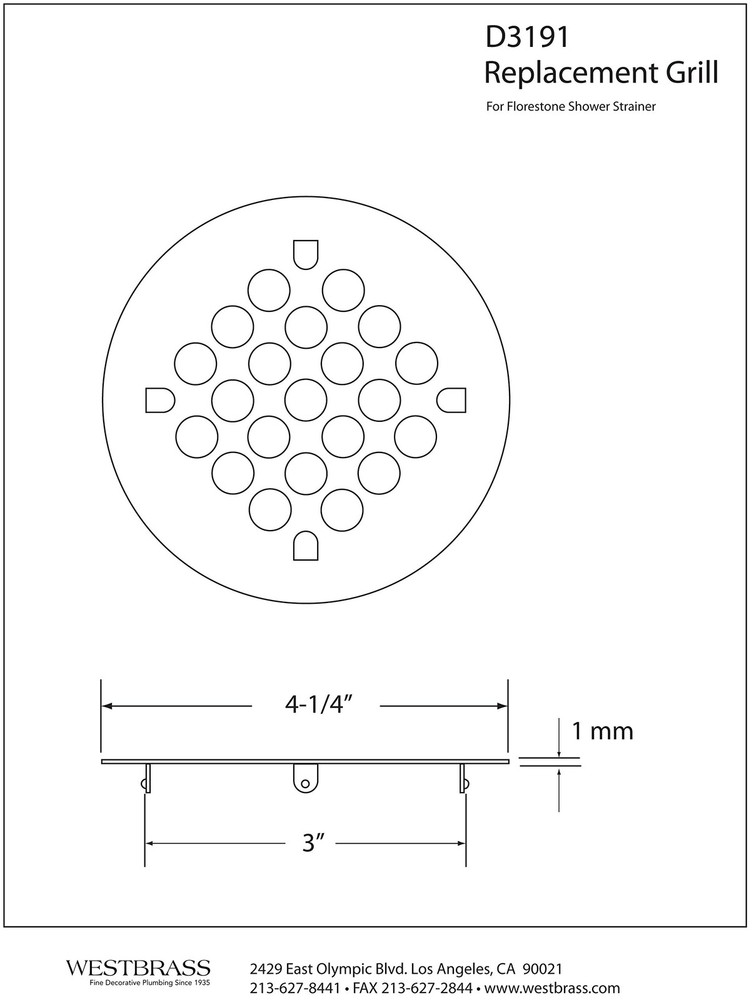 Florestone Snap-In Shower Strainer, Polished Chrome, D3191-26