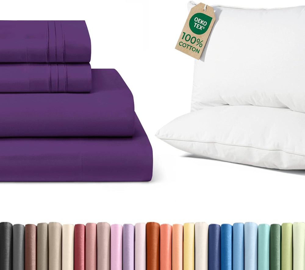 King Size 4-Piece Sheet Set + 2 Cotton Pillows - Ultimate Comfort Bundle