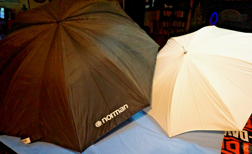 Two Studio Umbrellas, Norman Silver Reflector and White Reflective