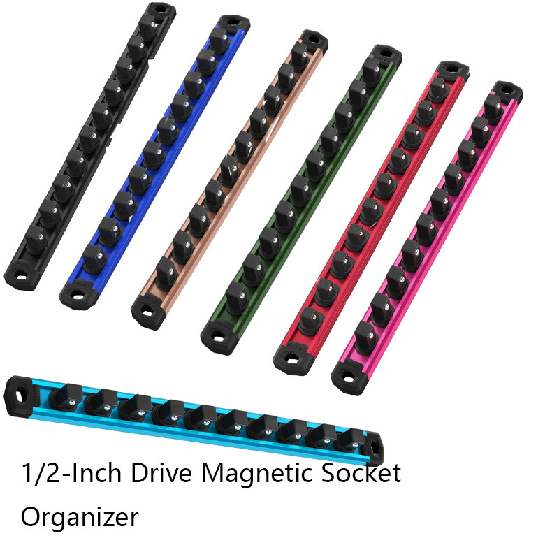 WORKPRO MultiColor 1/2'' Dr Magnetic Socket Organizer Aluminum Alloy Socket Rail