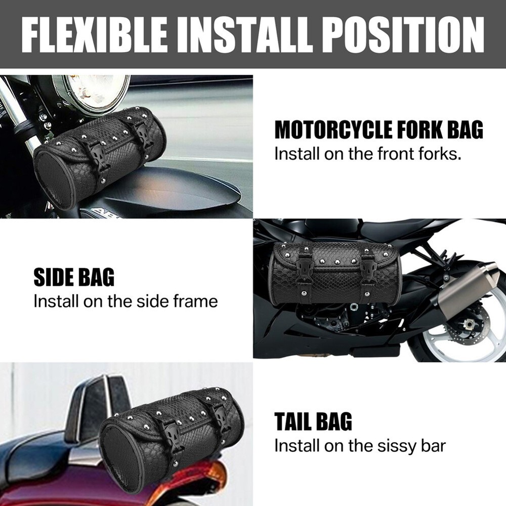 Motorcycle Front Fork Tool Bag Pouch Storage Luggage SaddleBag Leather Handlebar