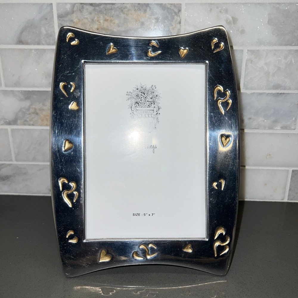 Renderings Pewter Frame Embellished With Gold Hearts 7”x9”