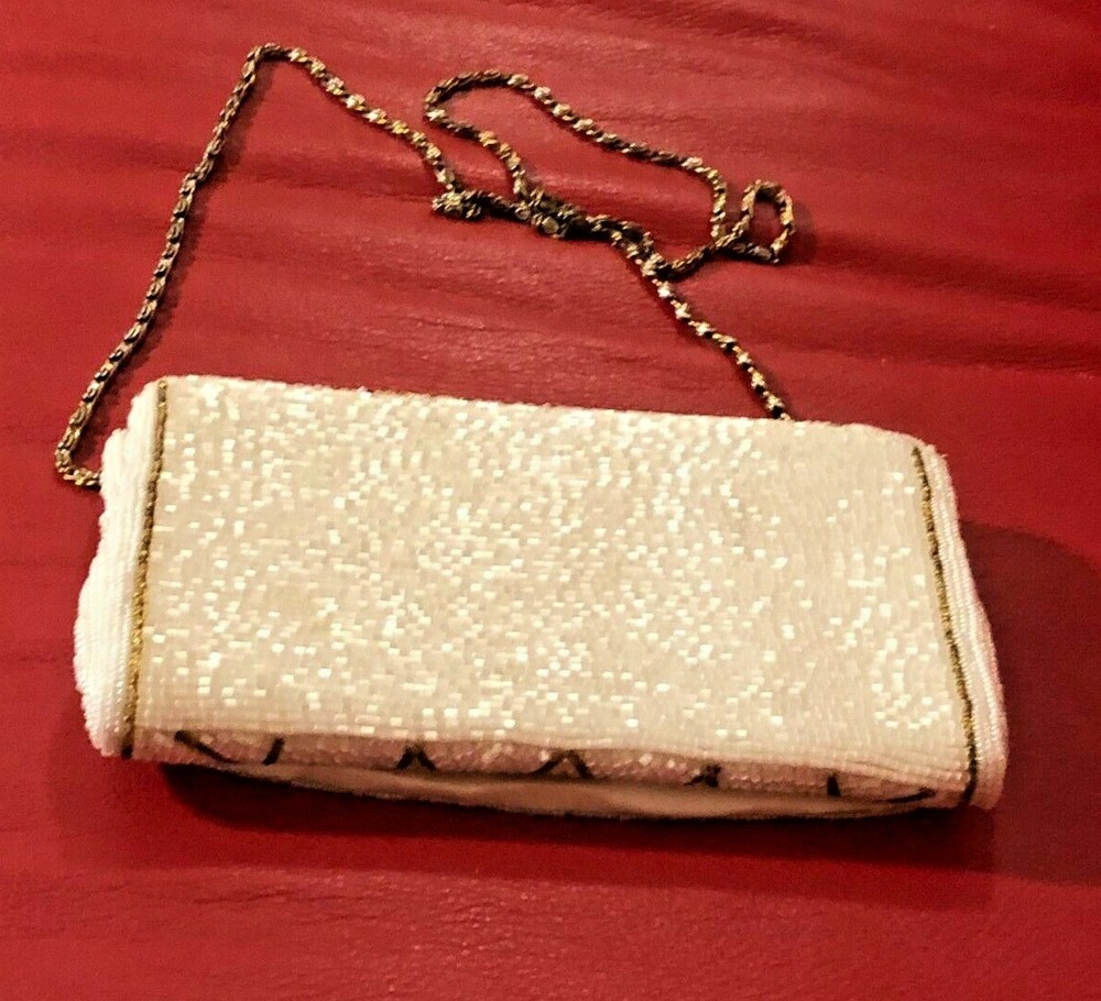 Vintage White & Gold Beaded Clutch