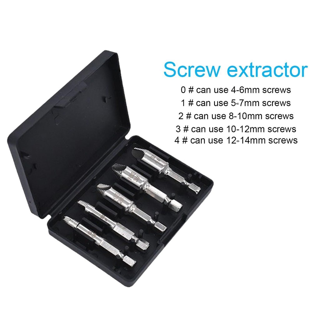 Hex Shank Broken Screw Extractor Kit 6Pcs Reverse Thread Stripped Screw Remov...