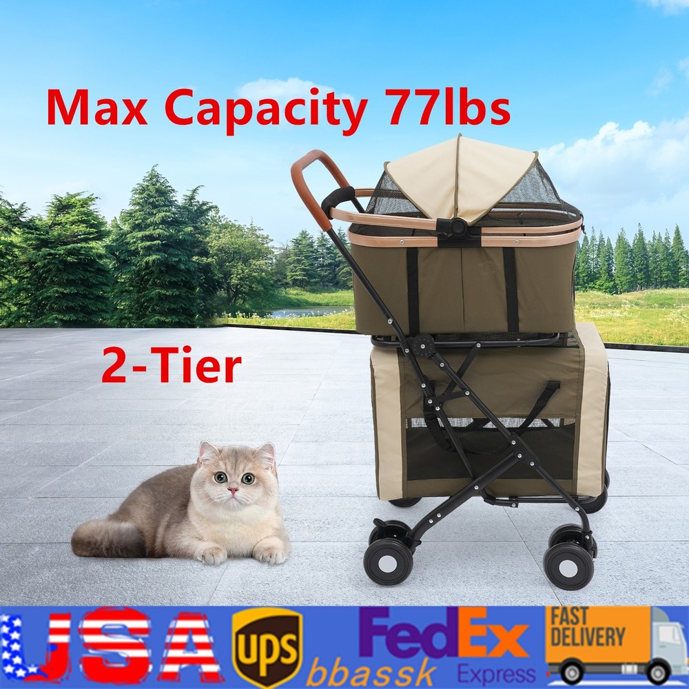 2-Tier Dog & Cat Stroller Foldable Pet Stroller Small & Medium Pet Stroller
