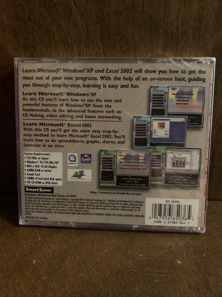 Broderbund Learn MS Windows XP and Excel XP video training brand new sealed