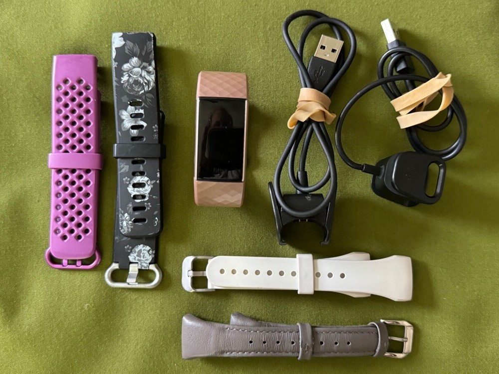 Fitbit Charge 3 FB409 Fitness Tracker HR Bluetooth Rose Gold Bundle AS IS