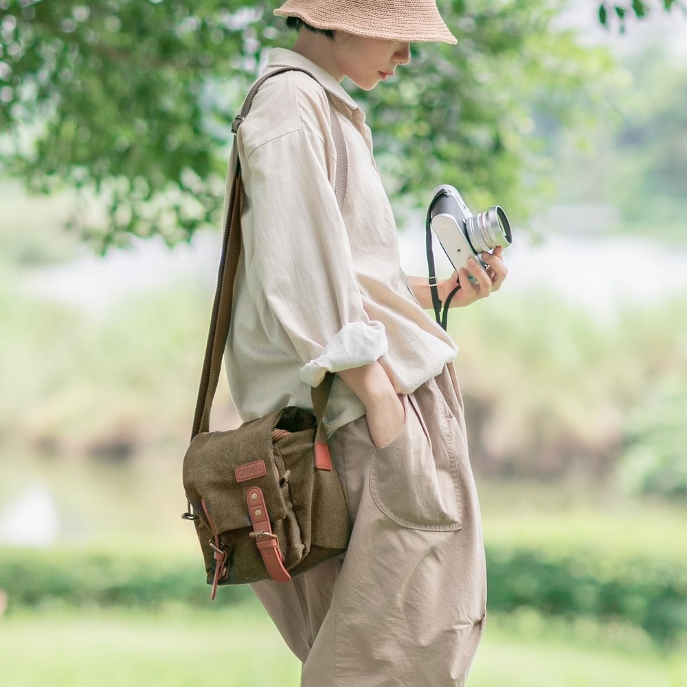 Small Camera Bag Compact Canvas Camera Messenger Bag, Digital Camera Shoulder...