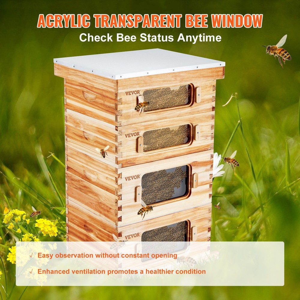 VEVOR Bee Hive Langstroth Kit 20 Deep & 20 Medium Frames with Acrylic Windows
