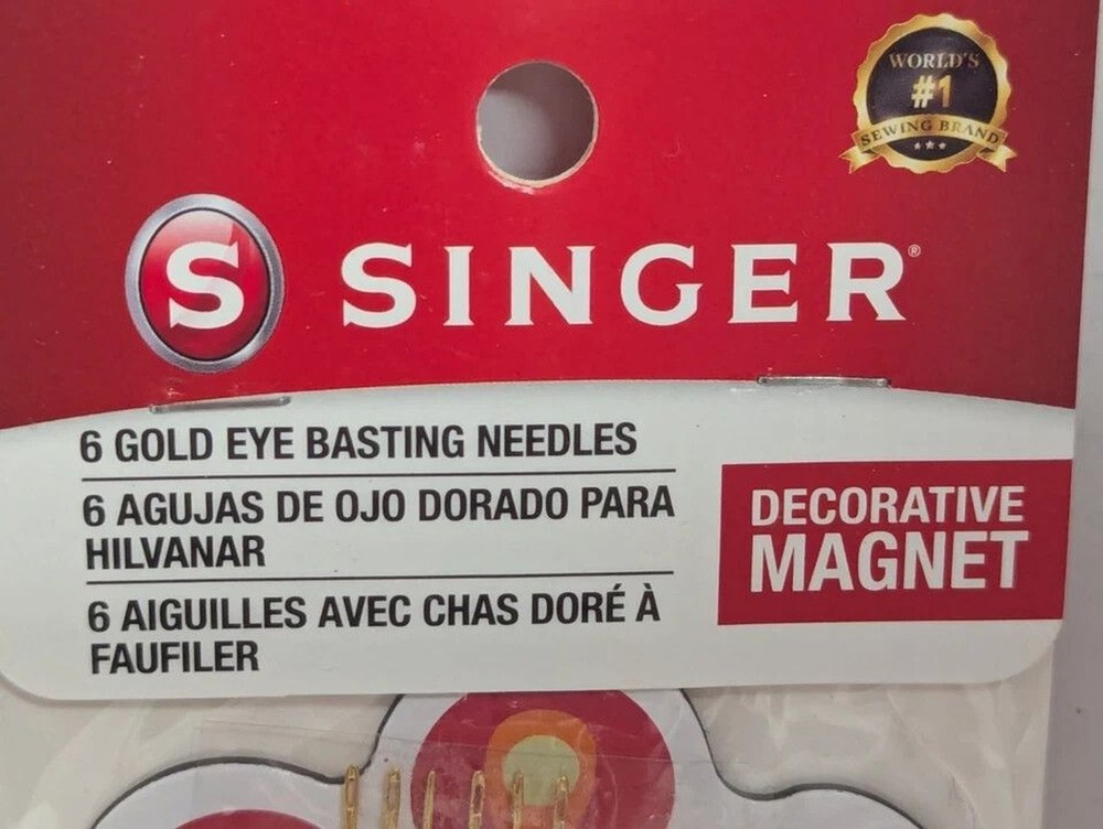 Singer Gold Eye Basting Needles 6-Pc Size 7 Sharp End Decorative Magnet Craft