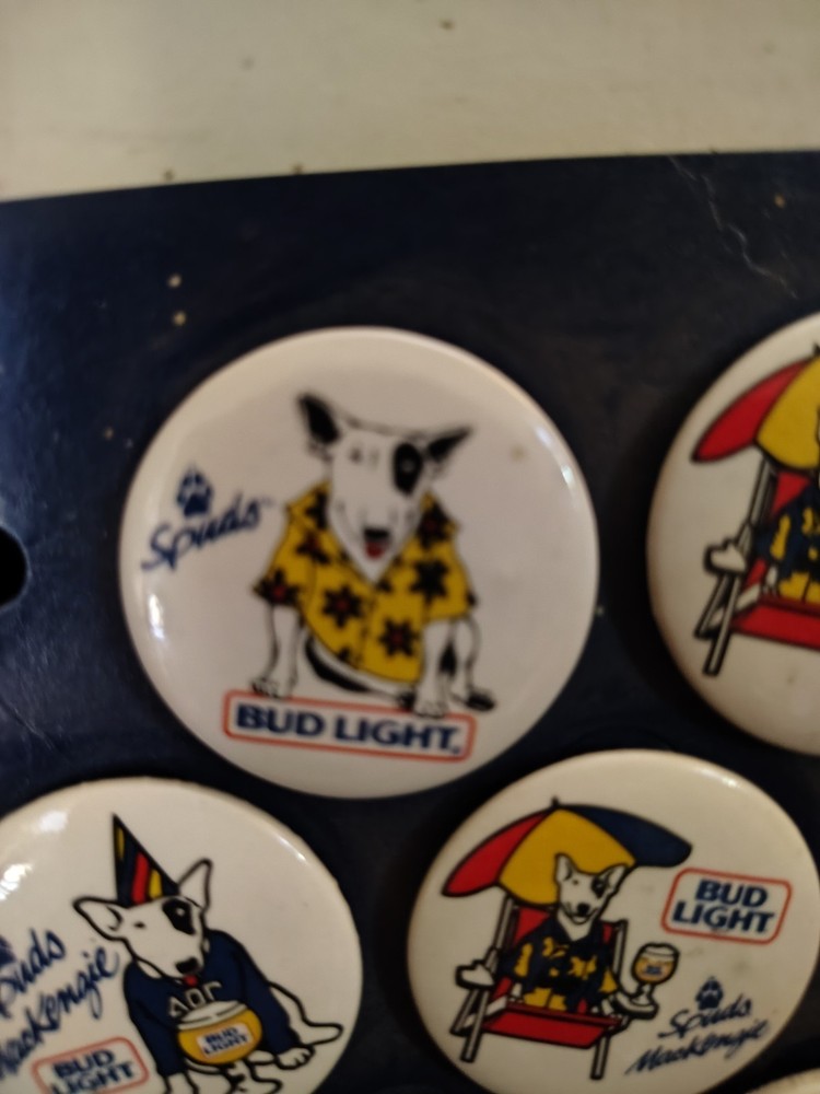 Vintage Spuds Mackenzie Button Display With 11 Buttons