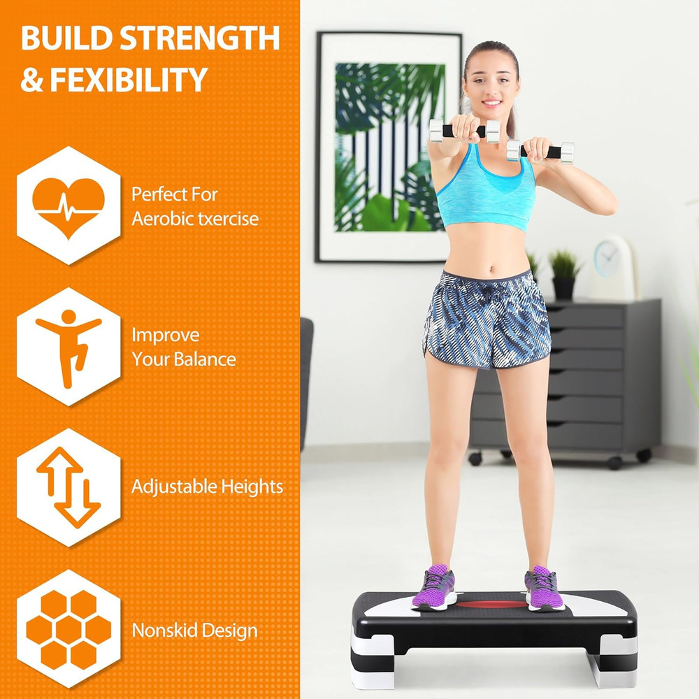 31 Inch Adjustable Workout Aerobic Step, Exercise Platform Trainer W 4 Adjustabl