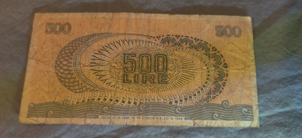 1966 Italian 500 Lire Note Italy