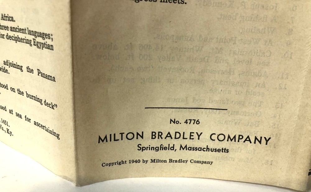 1940 Milton Bradley Quiz Me Game