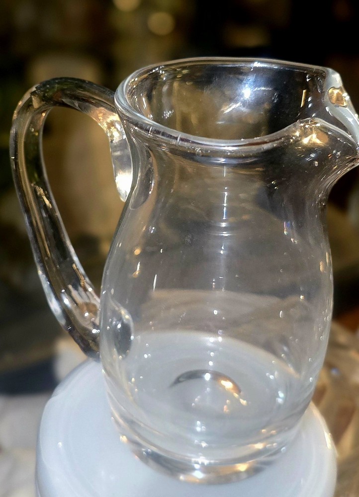 Italian Hand blown Crystal Pitcher With Oversized Handle