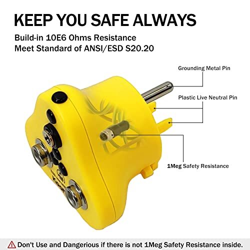 1Meg Ohm Safe Grounding Plug for Wrist Straps, anti Static Mat, ESD Sensitive