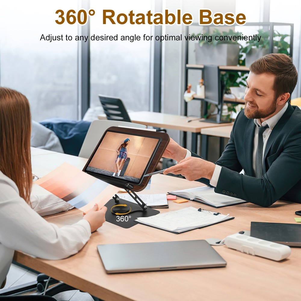 Foldable Book Stand Adjustable Height Book Holder Paper Clips with Rotating Base