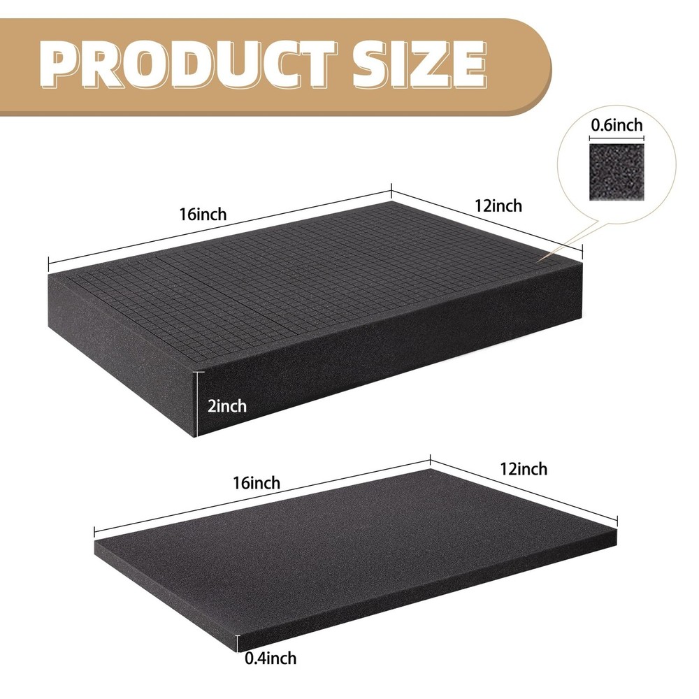 2 Size Pick and Pluck Foam Sheet,4 Pack Polyurethane Gun Case Foam for Cases,...