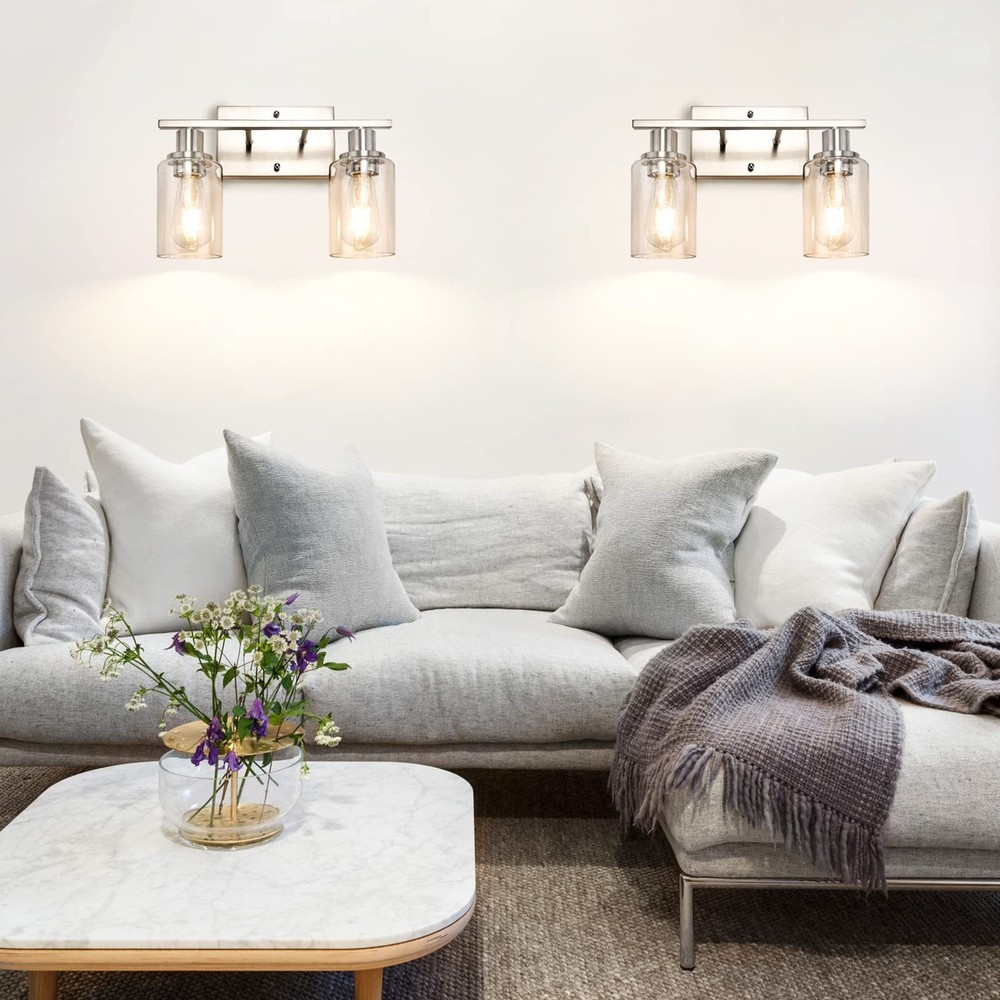 ShineTech 2-Light Bathroom Light Fixtures, Modern Vanity Lights with Clear Gl...