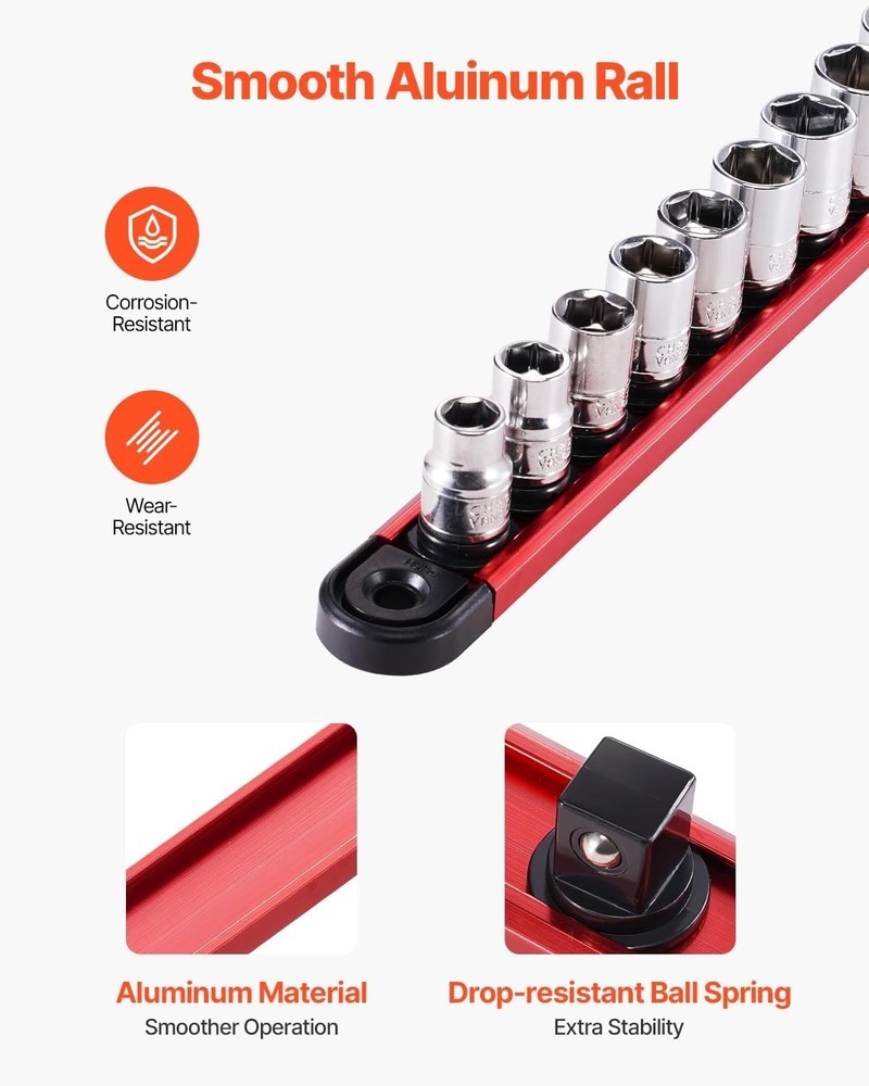 Socket Organizer Rail Set 3PCS Aluminum Socket Organizers with 40 Clips