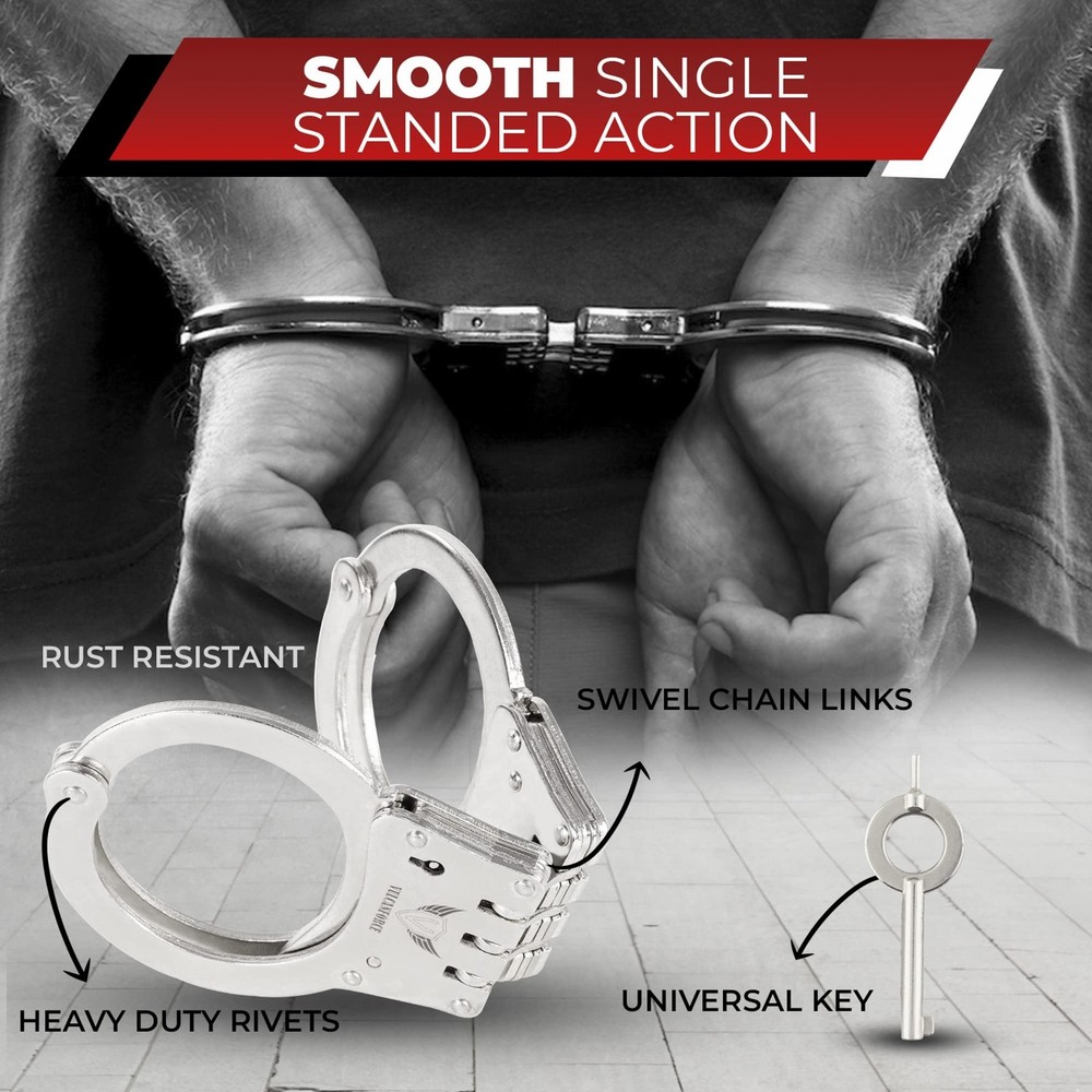 Professional Grade Steel Hinged Handcuffs – Double Locking Tactical Handcuff ...