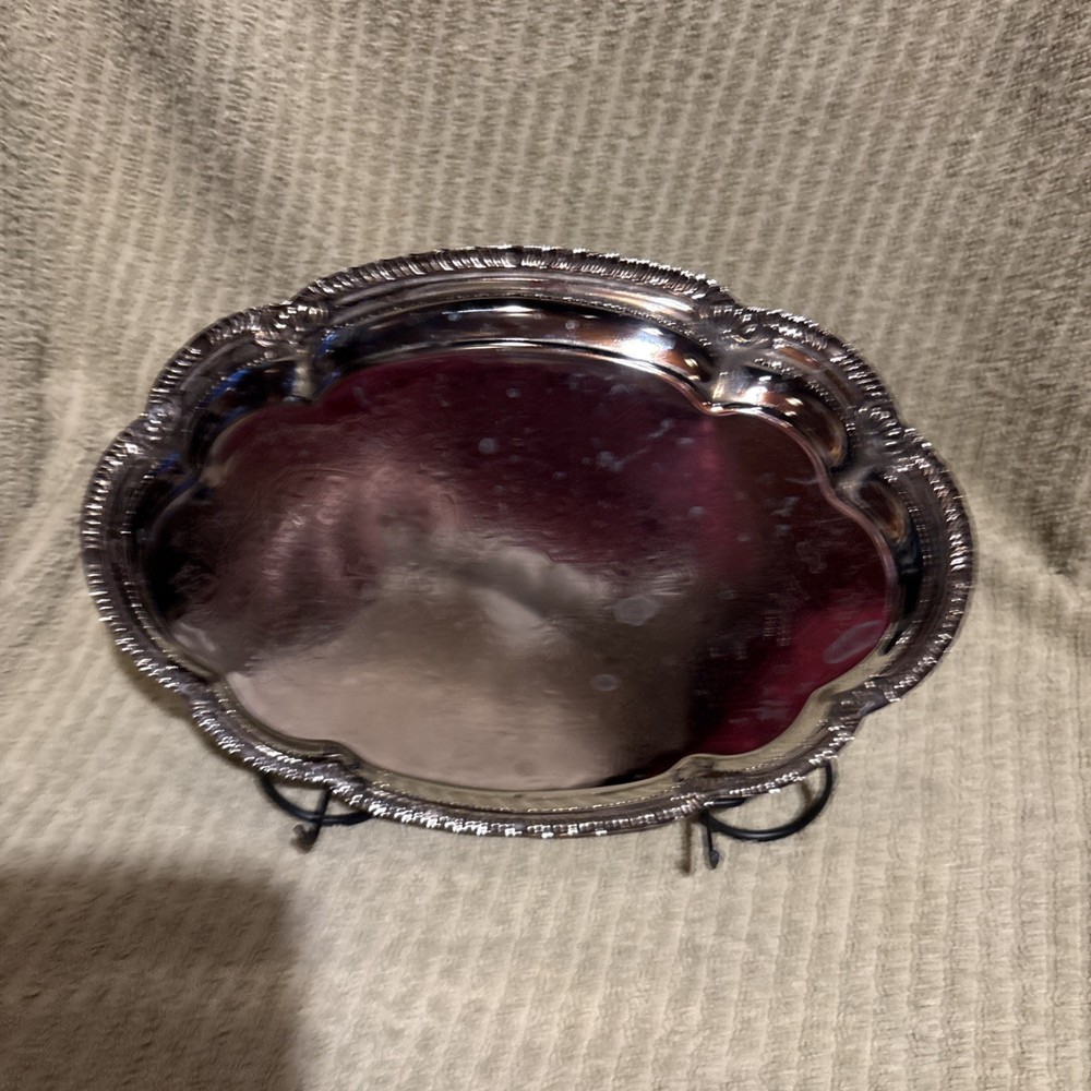 Vintage Oval Ornate Etched Small Serving Platter