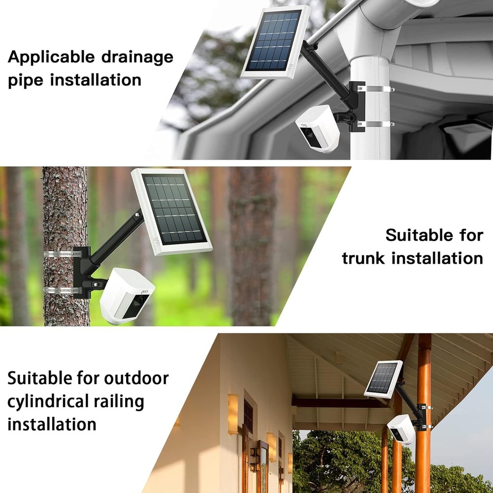 2-in-1 Pole Mounting Bracket for Ring Stick Up Cam, Solar Panel and Black
