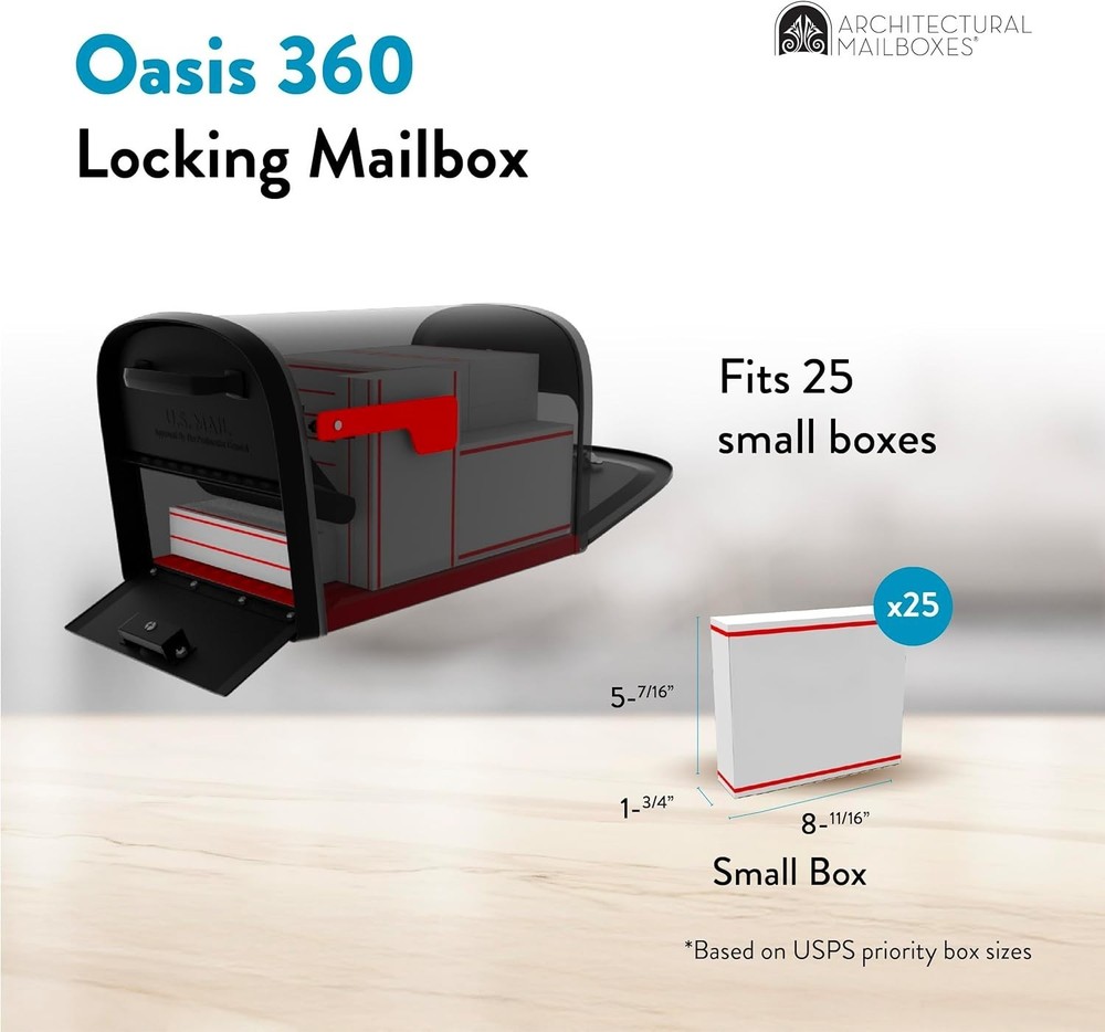 6300B-10 Oasis 360 Locking Parcel Mailbox, Extra Large, Black, 6300B-10